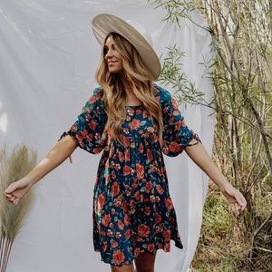 Teal Floral Dress Perfect for Fall